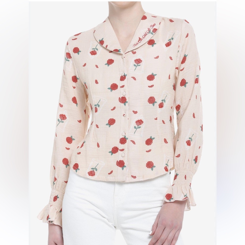 Her Universe Disney Beauty and the Beast Rose Woven Long-Sleeve Blouse